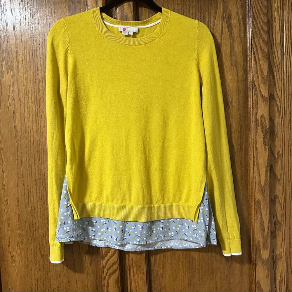 Boden Layered Shirttail Pullover Crewneck Sweater Goldenrod Mustard Yellow Sz S